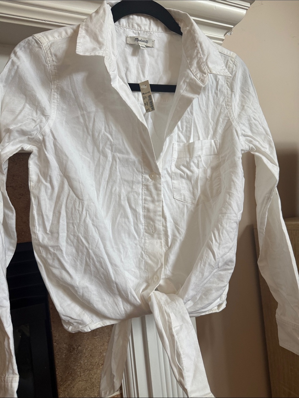 Madewell White Tie-Front Cotton Button Shirt